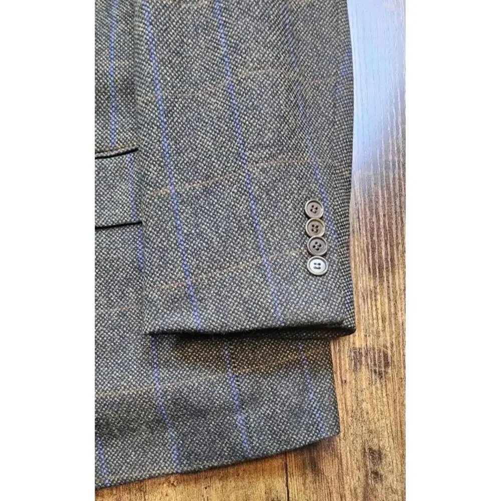 Saint Andrews Men's Wool Cashmere‎ 2 Button Sports Coat Italy Olive Windowpane